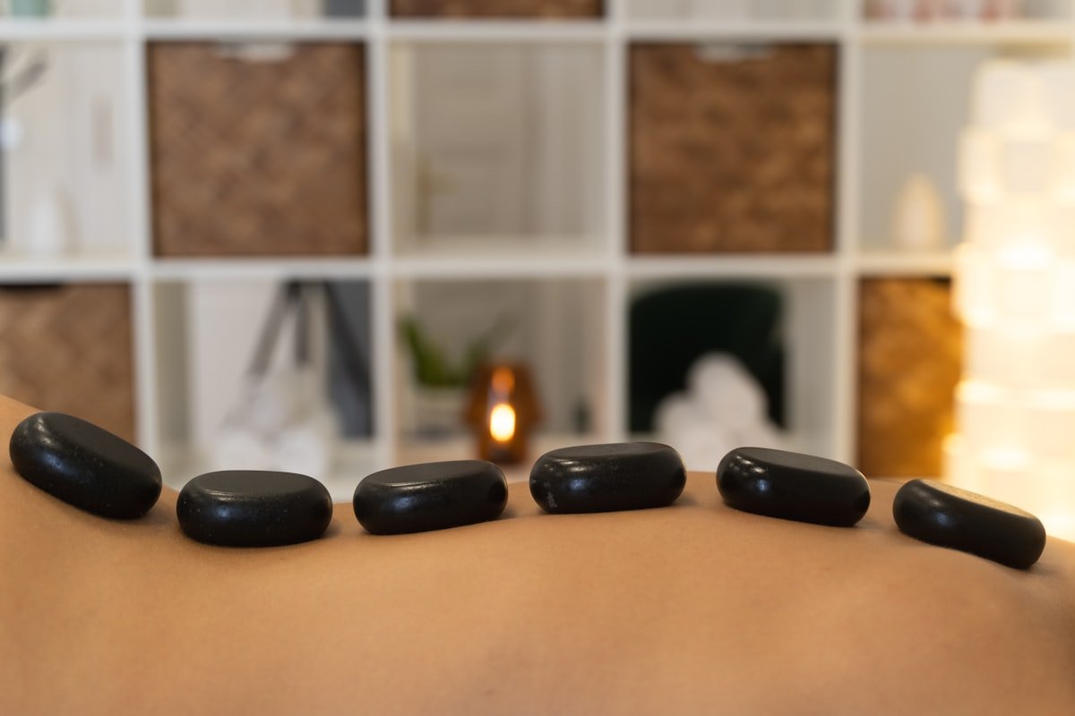 Spa hot stones and candles setup